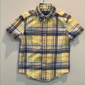⭐️ Ralph Lauren Boys Plaid Shirt Size 6 Short Sleeve Yellow Blue Button Down
